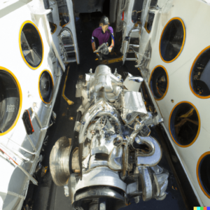 DALL·E 2023-02-22 13.15.50 - a engine inspection in marine vessel
