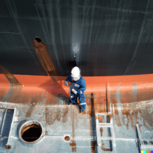 DALL·E 2023-02-22 13.16.33 - a hull inspection in marine vessel