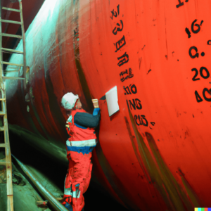 DALL·E 2023-02-22 13.45.25 - a surveyor doing a inspection in a tanks of a vessel